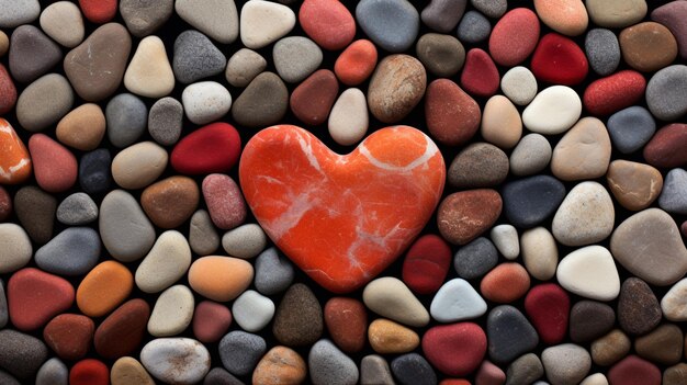 Foto hay una piedra en forma de corazón en un lecho de rocas generativo ai