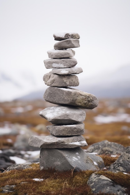 Hay una pila de rocas sentadas en una superficie rocosa generativa ai