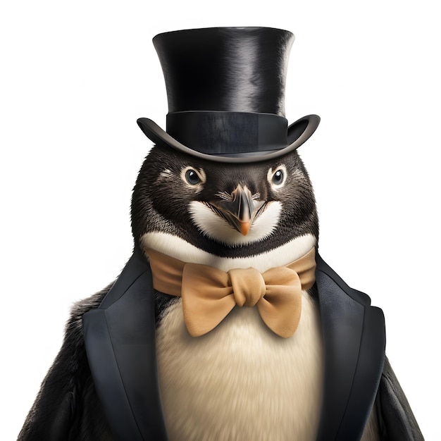 hay un pingüino con un sombrero de copa y una corbata de papilla IA generativa