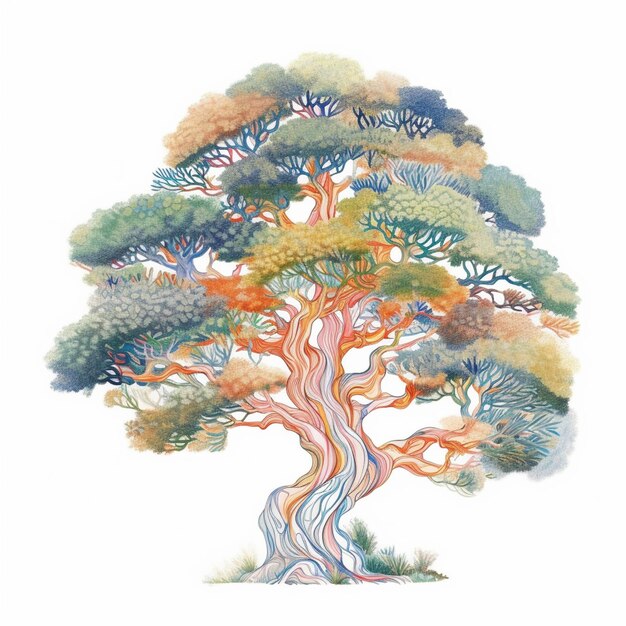 hay una pintura de acuarela de un árbol con muchos colores generativo ai
