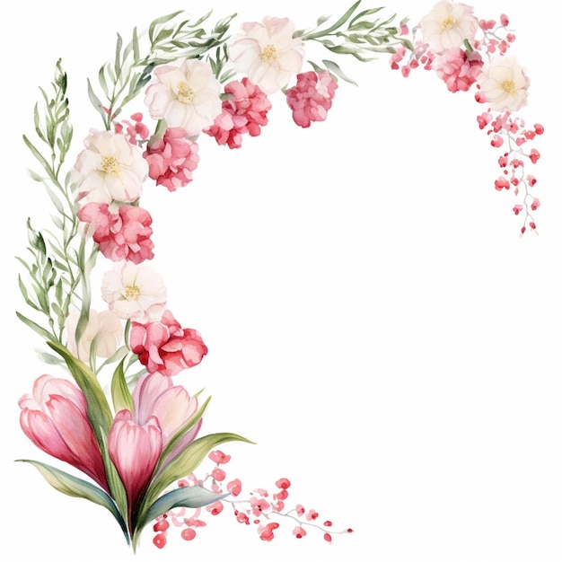 Hay una pintura a la acuarela de un arreglo floral con flores rosas y blancas generativa ai