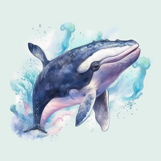 hay una pintura en acuarela de una ballena con una gran sonrisa ai generativa