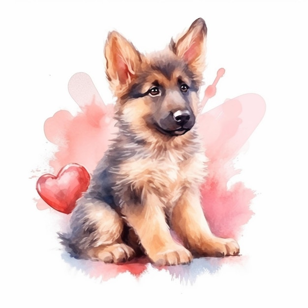 hay una pintura en acuarela de un cachorro con una ai generativa de corazón