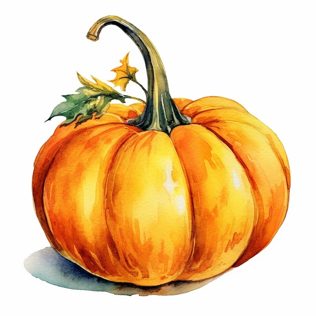 Hay una pintura de acuarela de una calabaza con hojas ai generativo.