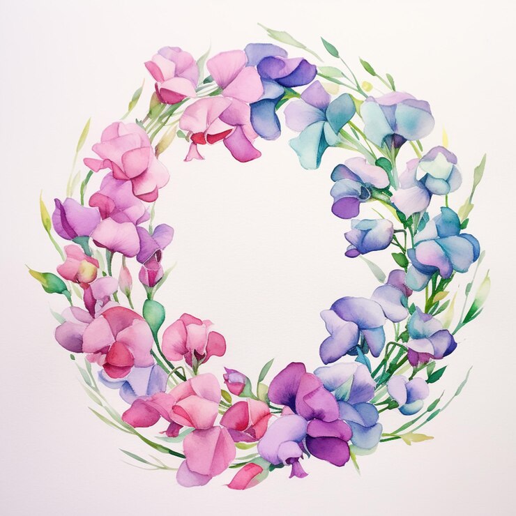 Foto hay una pintura de acuarela de una corona de flores generativa ai