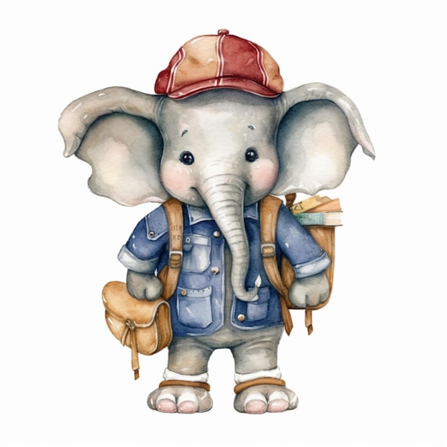 Hay una pintura de acuarela de un elefante con una mochila ai generativa.