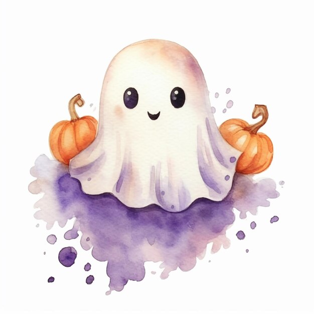 Hay una pintura a la acuarela de un fantasma con calabazas generativa ai