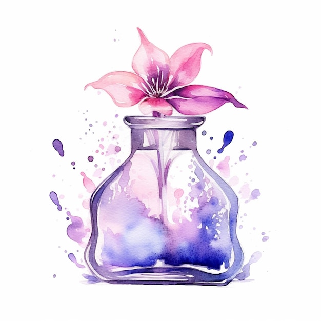 Hay una pintura a la acuarela de una flor en un jarrón de vidrio generativo ai