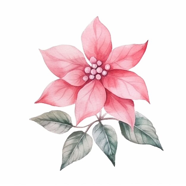 hay una pintura de acuarela de una flor rosa en una rama generativa ai