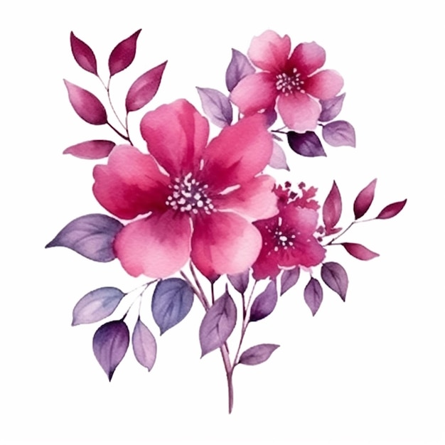 Hay una pintura de acuarela de una flor rosa sobre un ai generativo de fondo blanco.