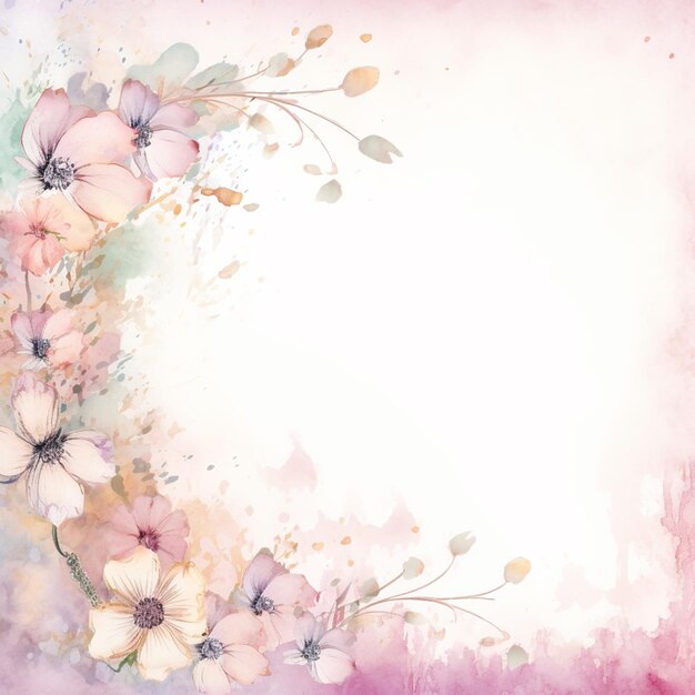 hay una pintura de acuarela de flores sobre un fondo rosa ai generativo