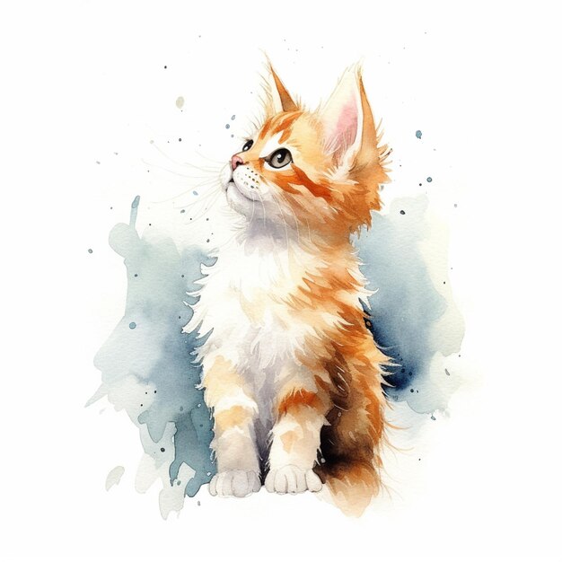 hay una pintura de acuarela de un gato sentado sobre una superficie blanca ai generativo