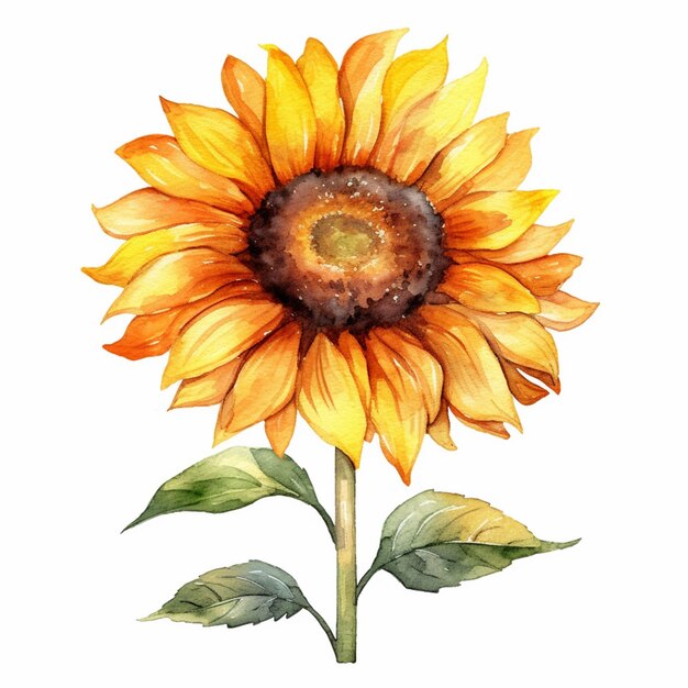 Hay una pintura de acuarela de un girasol con hojas ai generativo.