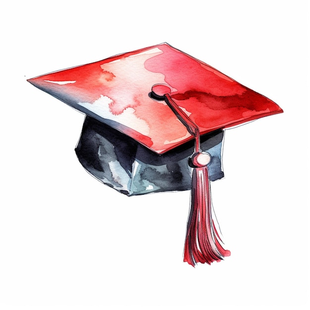 Hay una pintura en acuarela de una gorra de graduación con una pizarra generativa ai