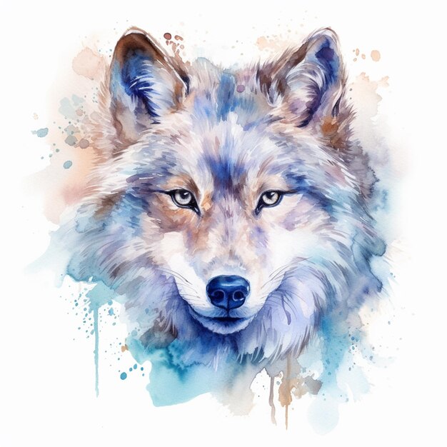 hay una pintura de acuarela de un lobo con un fondo blanco generativo ai