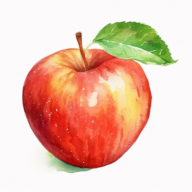 hay una pintura en acuarela de una manzana con una hoja ai generativa