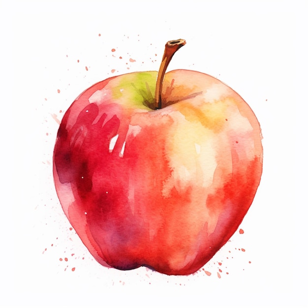 hay una pintura de acuarela de una manzana sobre un fondo blanco ai generativo