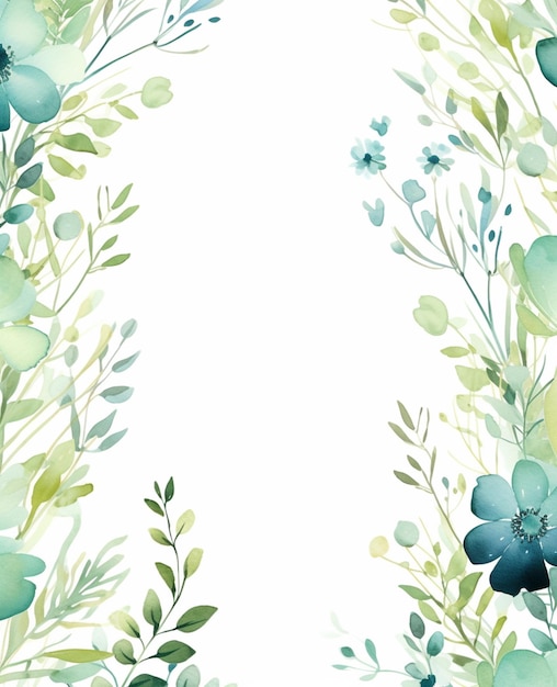 Hay una pintura a la acuarela de un marco floral con flores azules generativa ai