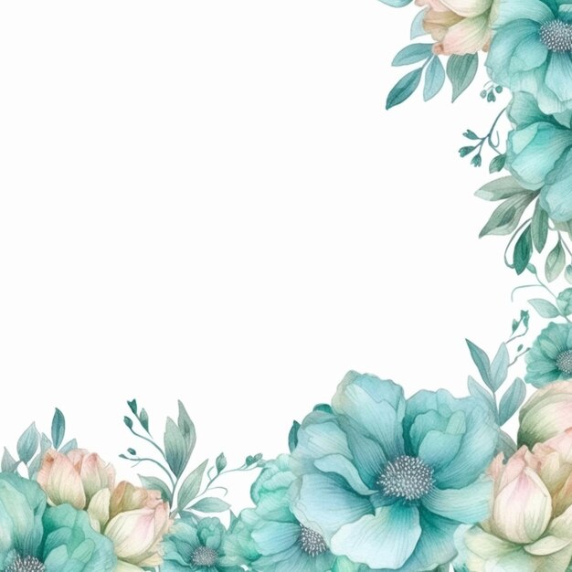 Foto hay una pintura a la acuarela de un marco de flores con flores azules generativa ai