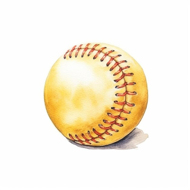 Hay una pintura en acuarela de una pelota de béisbol en un fondo blanco generativo ai