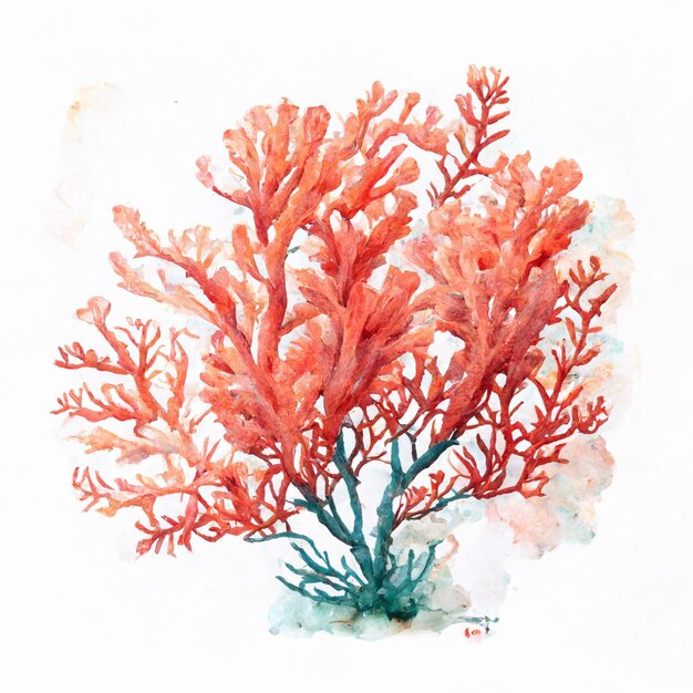 Foto hay una pintura de acuarela de una planta de coral sobre un fondo blanco ai generativo