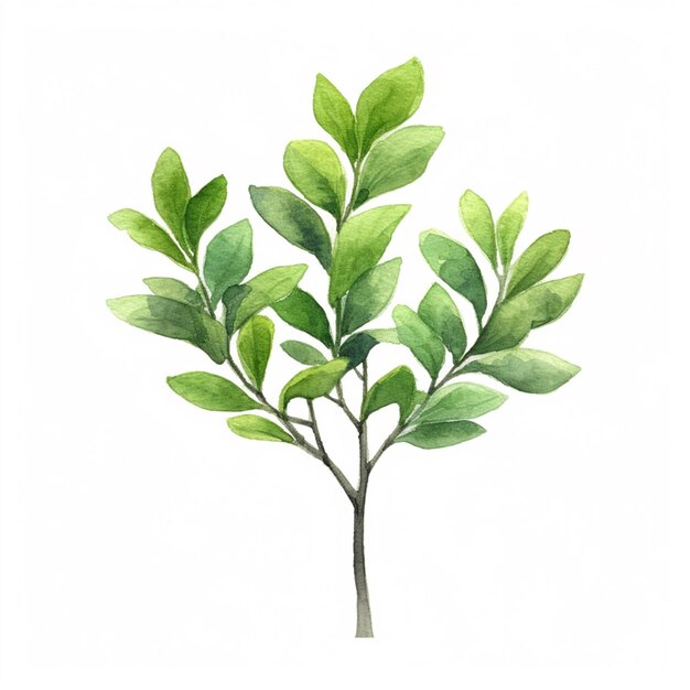 Hay una pintura en acuarela de una planta con hojas verdes generativa ai