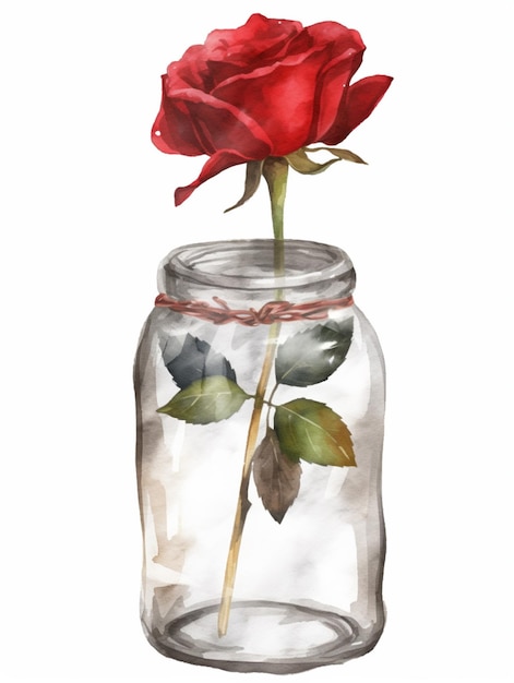 hay una pintura de acuarela de una rosa roja en un frasco ai generativo