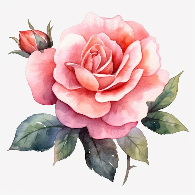 Hay una pintura a la acuarela de una rosa sobre un fondo blanco generativo ai