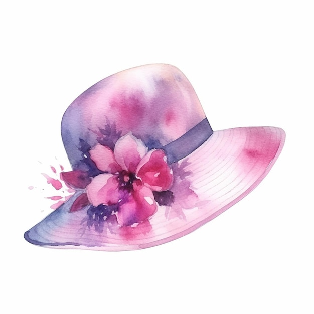 hay una pintura a la acuarela de un sombrero con flores en él generativo ai