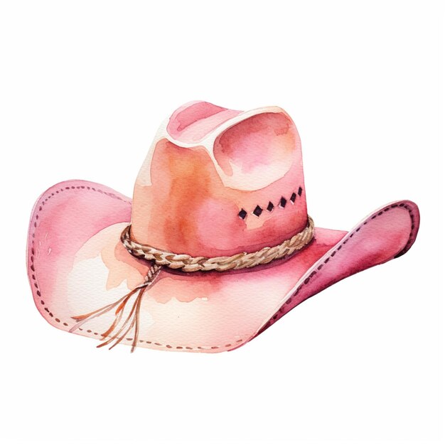 Hay una pintura en acuarela de un sombrero de vaquero rosado generativo ai