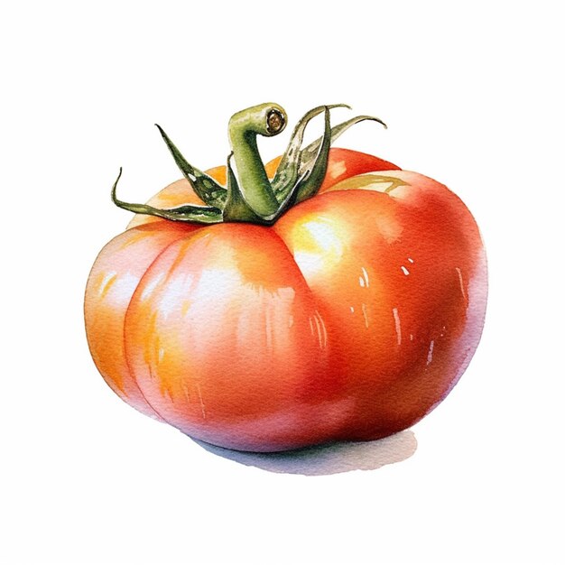 Hay una pintura a la acuarela de un tomate en una superficie blanca generativa ai
