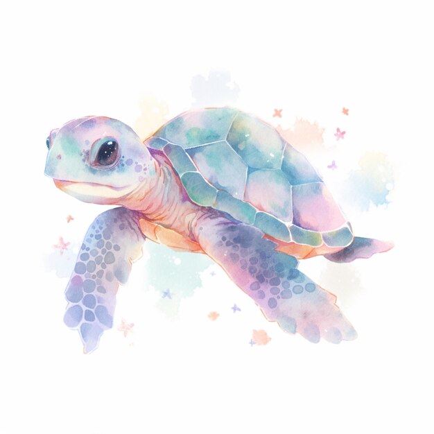 Hay una pintura a la acuarela de una tortuga con estrellas en ella.