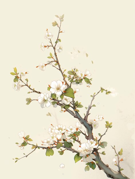 hay una pintura de un árbol con flores blancas ai generativo