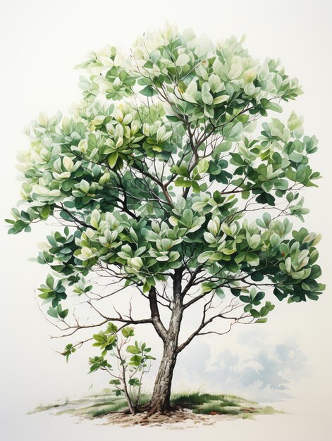 Foto hay una pintura de un árbol con hojas verdes en él generativo ai