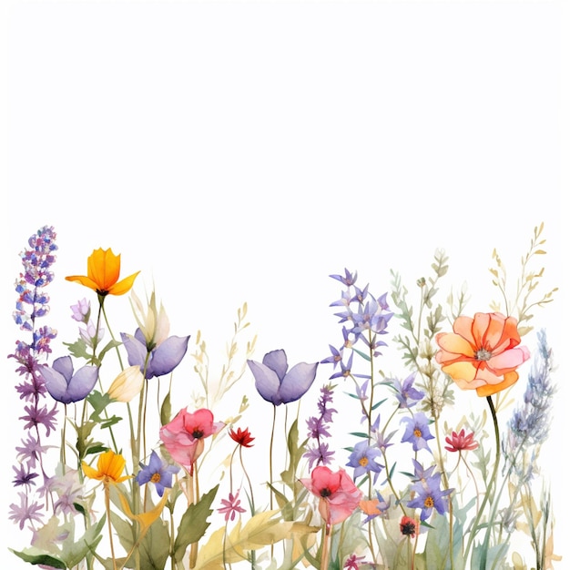 hay una pintura de un campo de flores con un fondo blanco ai generativo