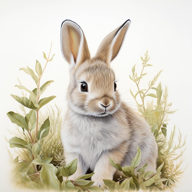 Hay una pintura de un conejo sentado en la hierba ai generativo