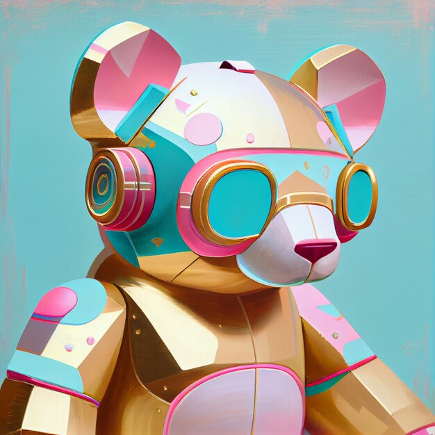 hay una pintura digital de un oso de peluche con un casco generativo ai
