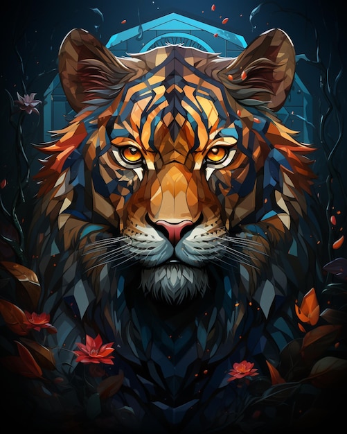 Hay una pintura digital de un tigre en el bosque generativo ai