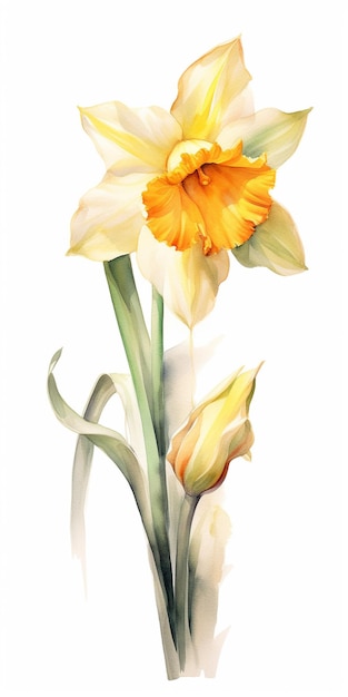 Foto hay una pintura de una flor amarilla con un fondo blanco ai generativo.