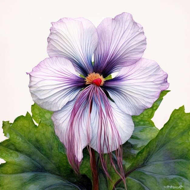 hay una pintura de una flor con un centro púrpura generativo ai