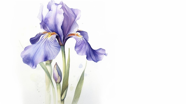 hay una pintura de una flor de iris púrpura en un fondo blanco generativo ai