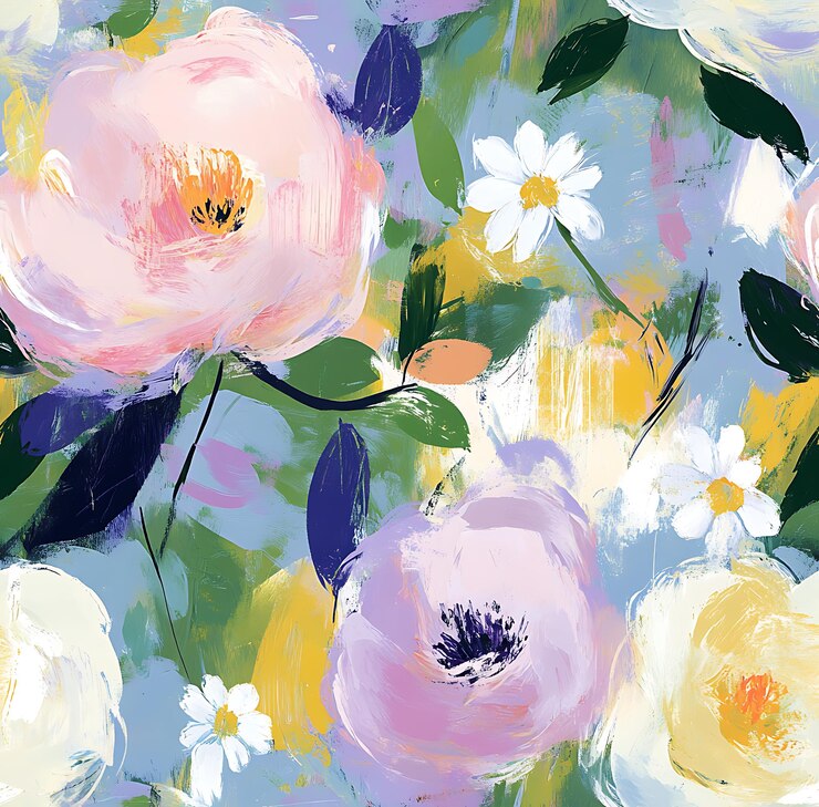 hay una pintura de flores que están pintadas en un lienzo