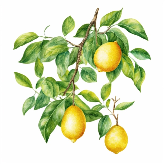 Foto hay una pintura de un limonero con dos limones en él generativo ai