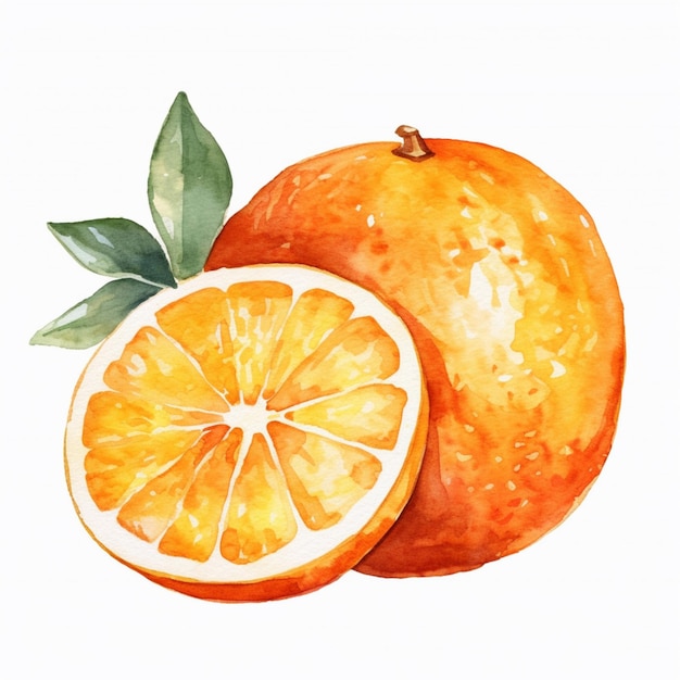 Hay una pintura de una naranja con una rebanada cortada en mitad generativa ai