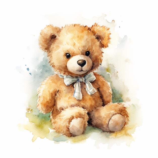 hay una pintura de un oso de peluche con una corbata generativa ai