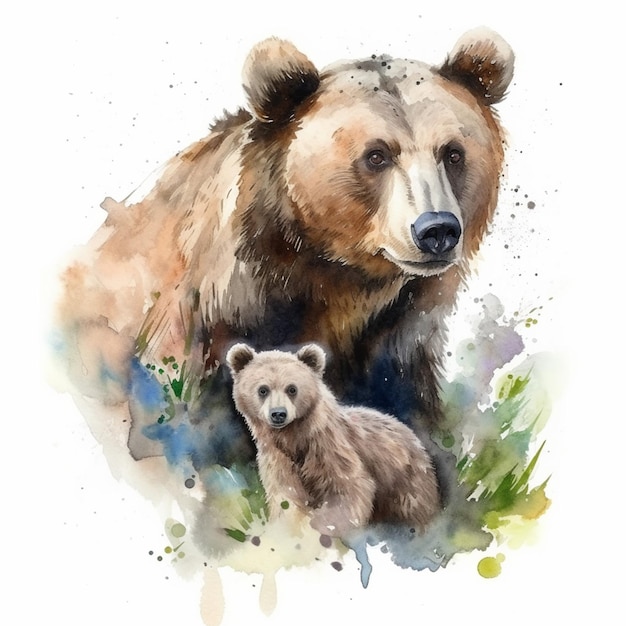 Hay una pintura de un oso y su cachorro ai generativo.