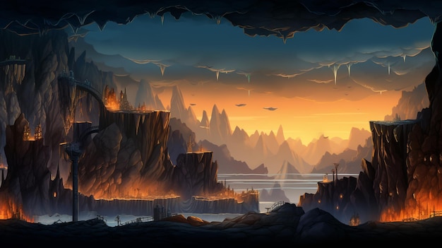 Hay una pintura de un paisaje de montaña con un lago generativo ai
