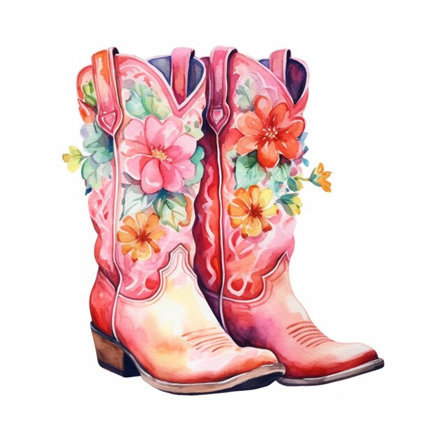 hay una pintura de un par de botas con flores en ellos generativo ai