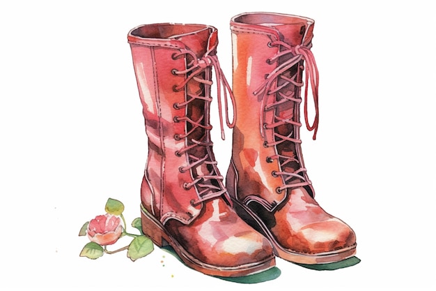 Hay una pintura de un par de botas con una rosa en el suelo ai generativo