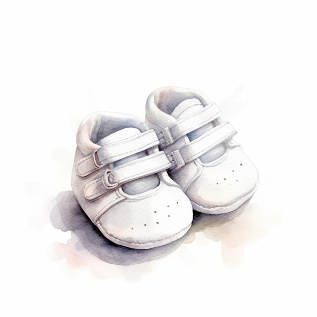 Hay una pintura de un par de zapatos de bebé en una superficie blanca generativa ai